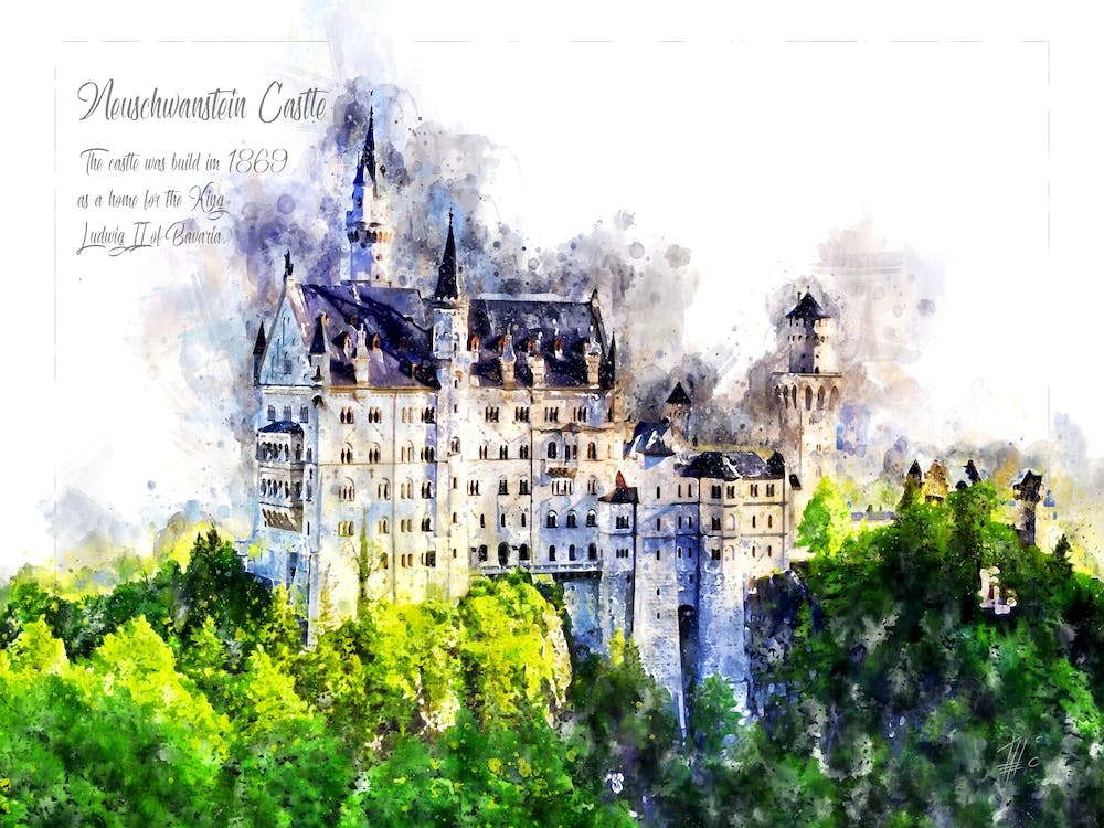 Neuschwanstein Castle, Watercolor