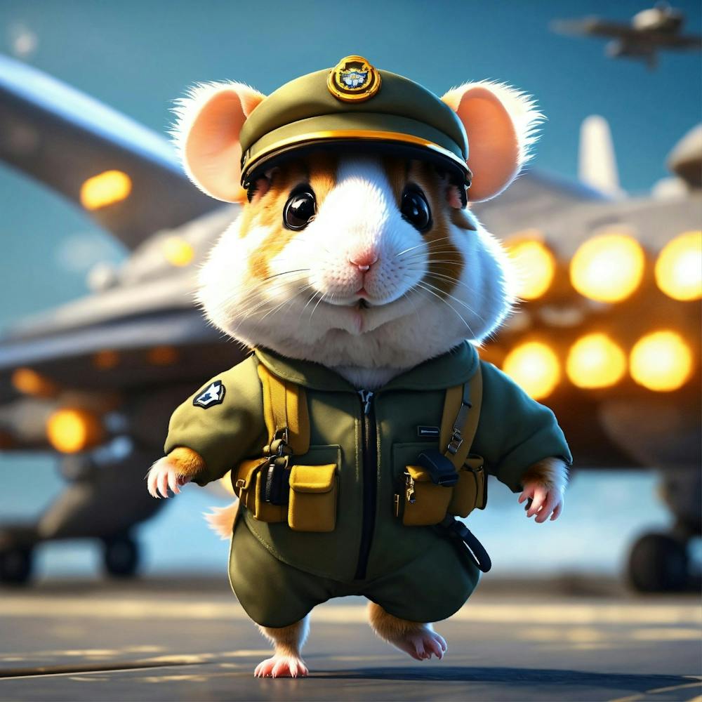 A Cute Fluffy Hamster Pilot Walking On A Military 3