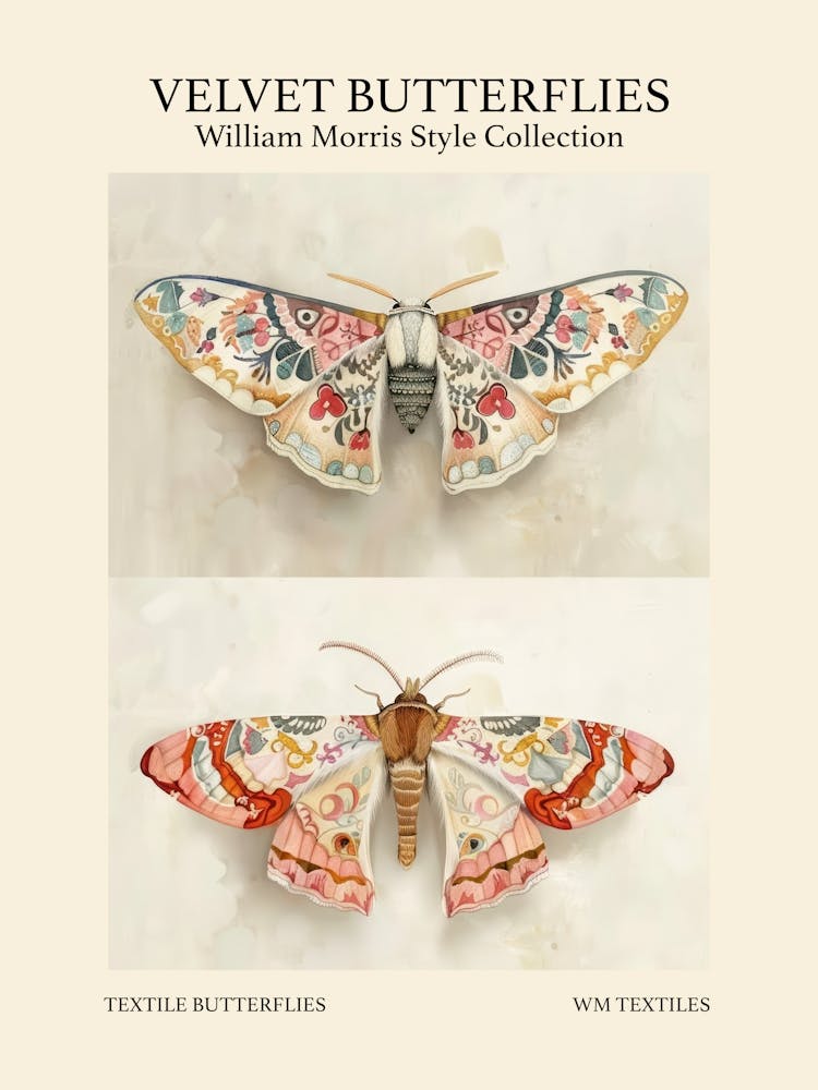 Samtschmetterlingskollektion Textilschmetterlinge William Morris Stil 6