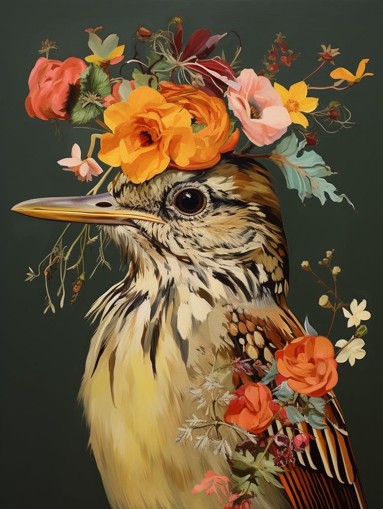 Bird With A Flower Crown Hermit Thrush 3