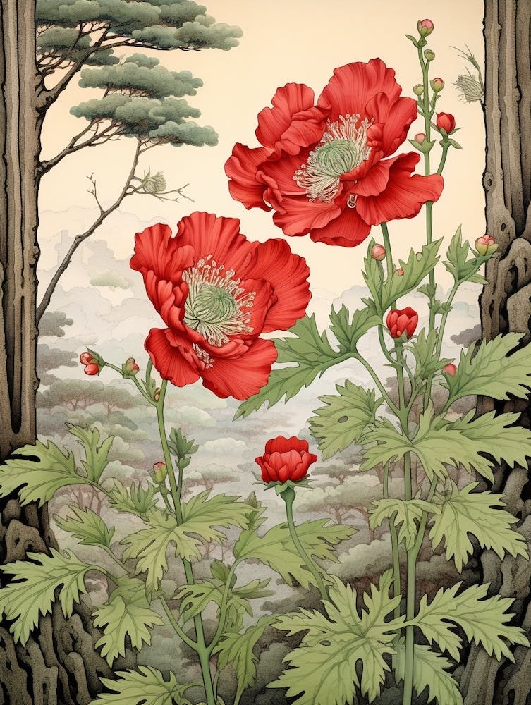 Botan Peony 2 Japanese Botanical Illustration