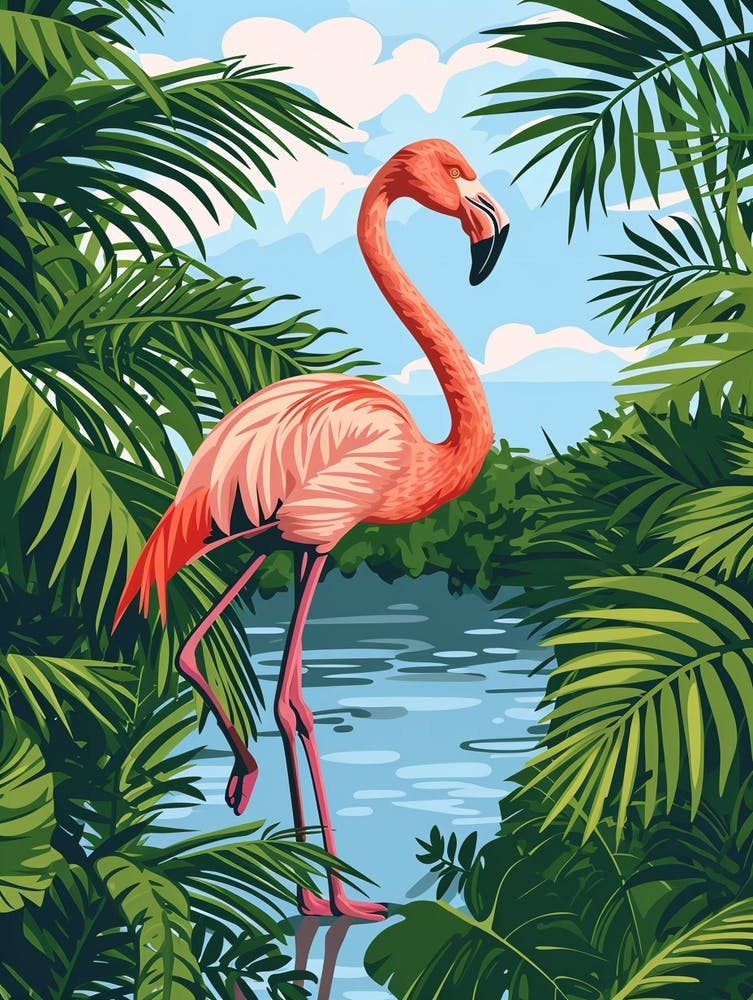 Greater Flamingo Nassau Bahamas Tropical Illustration 4