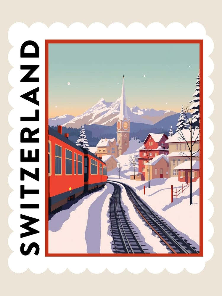 Retro Winter Stamp Poster Lucerne Switzerland 2