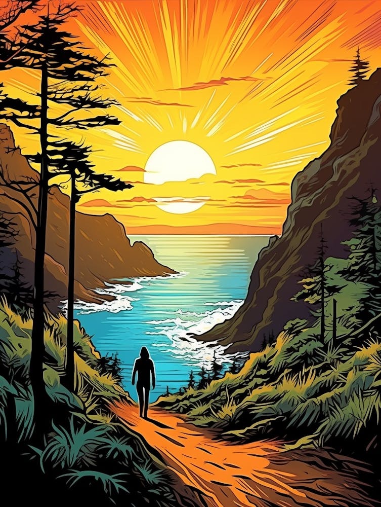 Kalalau Trail Hawaii 1 Vintage Travel Illustration