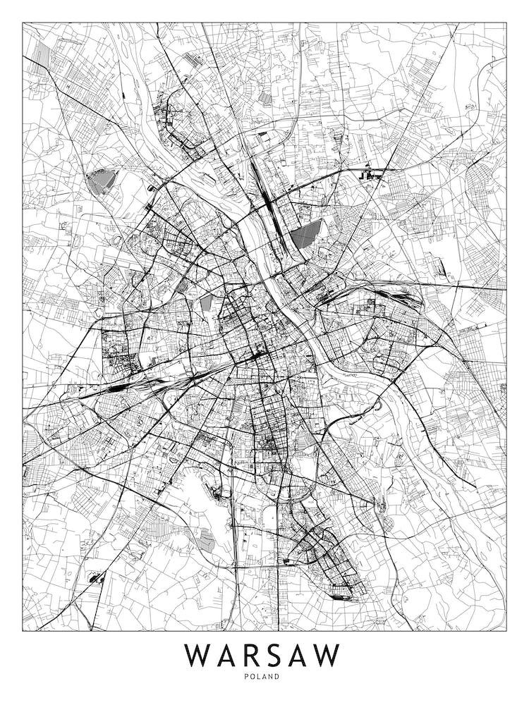 Warsaw White Map