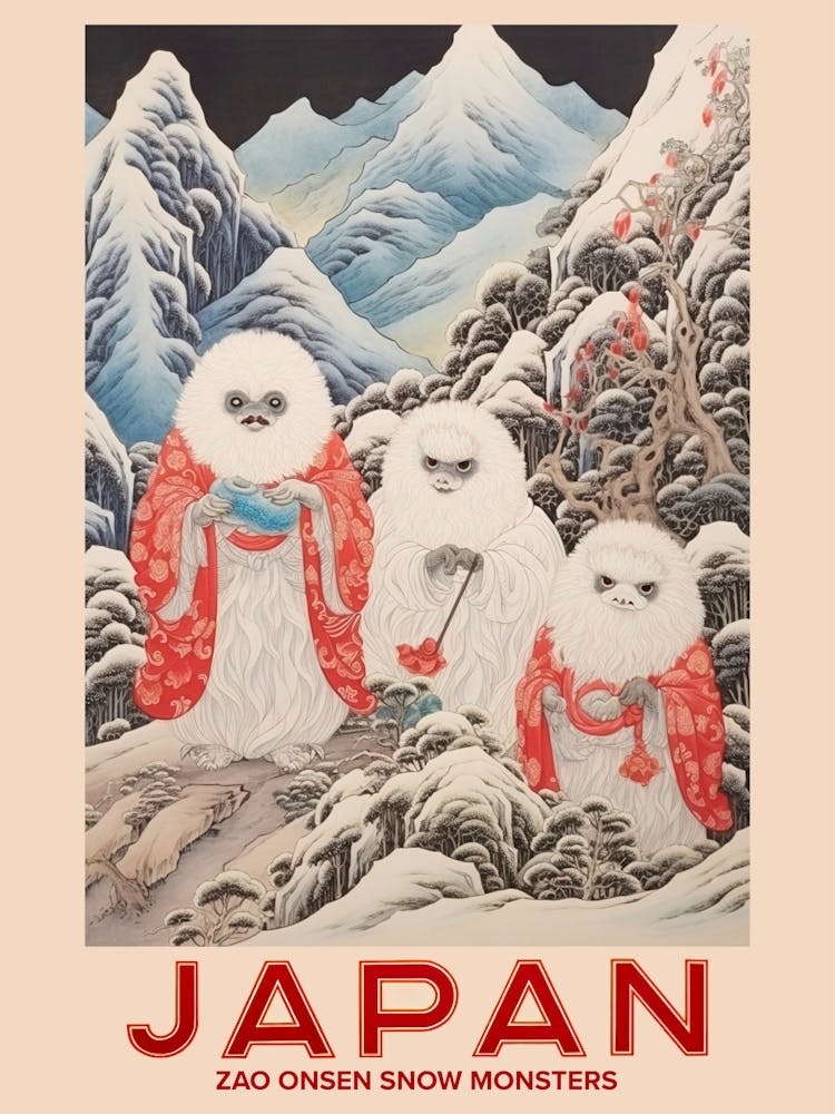 Zao Onsen Snow Monsters, Visit Japan Vintage Travel Art 3