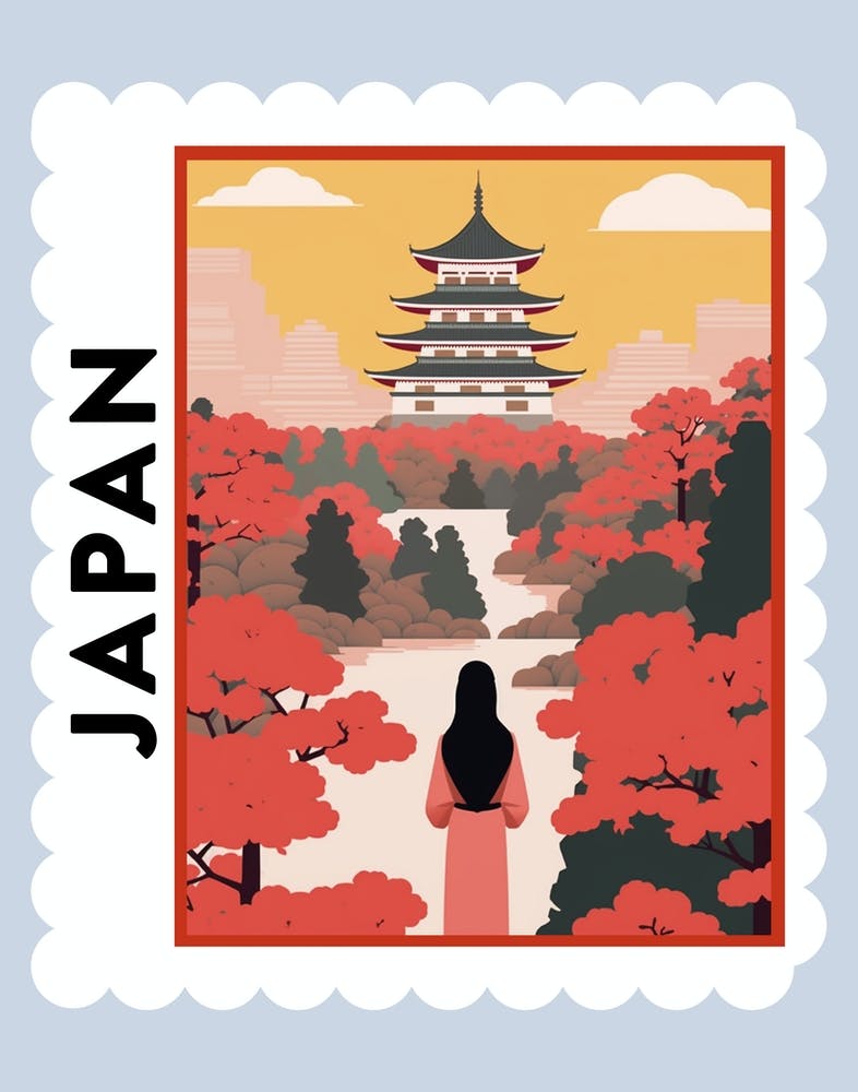 Japan Travel Stamp Poster