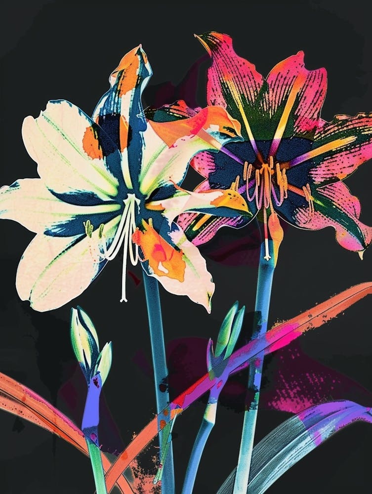 Neon Flowers On Black Amaryllis 7