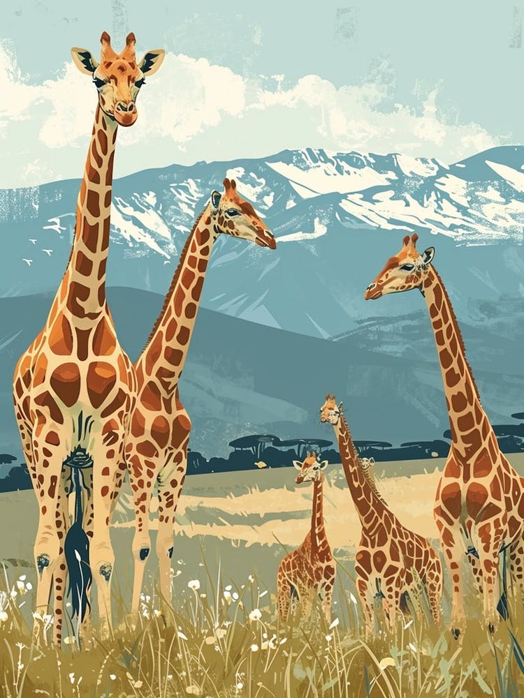 Herd Of Giraffes In The Wild Modern Illustration 3