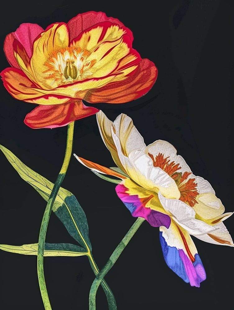 Neon Flowers On Black Ranunculus 3
