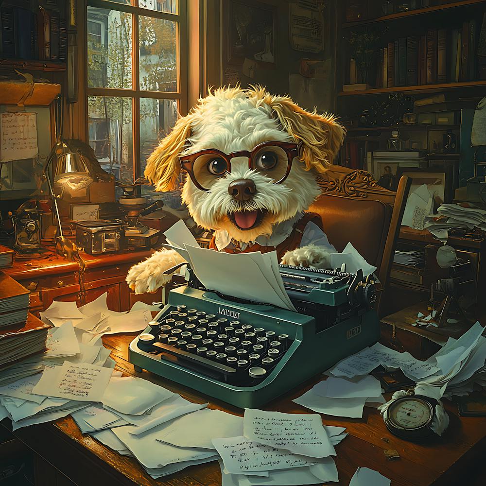 Funny Dog Writer Vintage Art Background 8