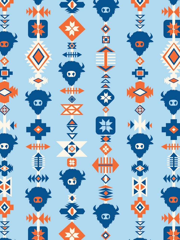 American Buffalo and Aztec Lines Light Blue, Blue, Orange