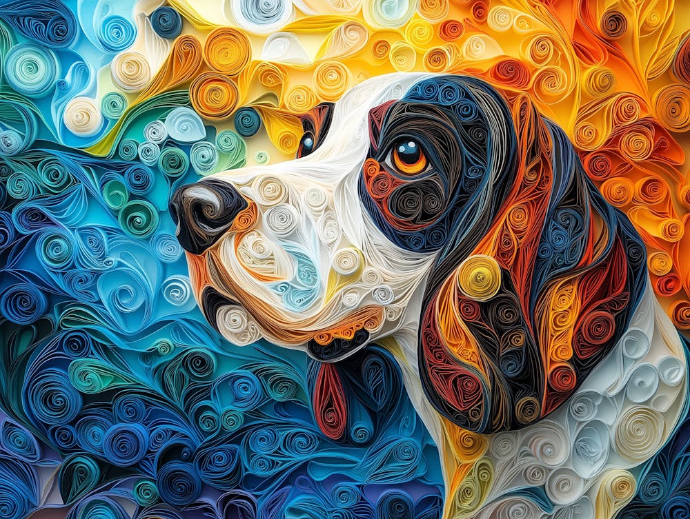 Basset Hound Paper Quilling Portrait