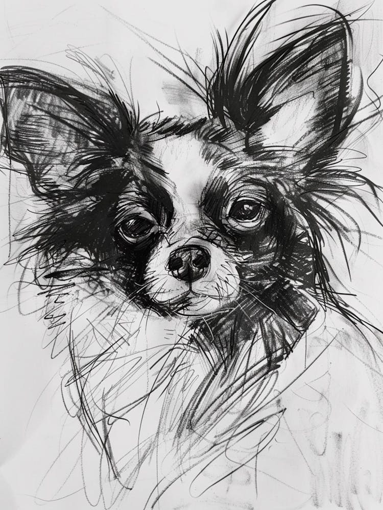 Papillon Dog Charcoal Line 2