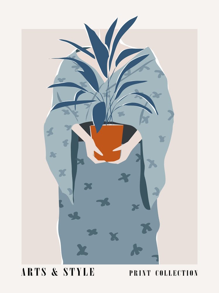 Japanese kimono, Asian art, Woman with potted plant