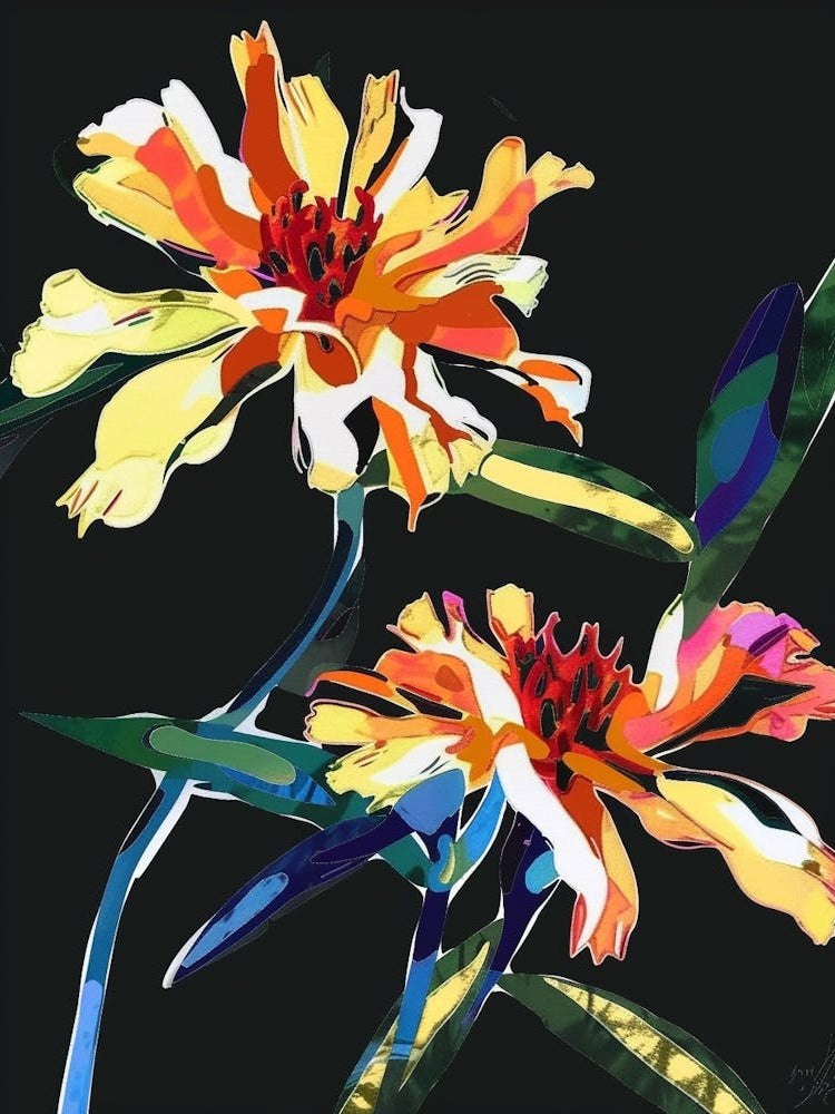 Neon Flowers On Black Marigold 3
