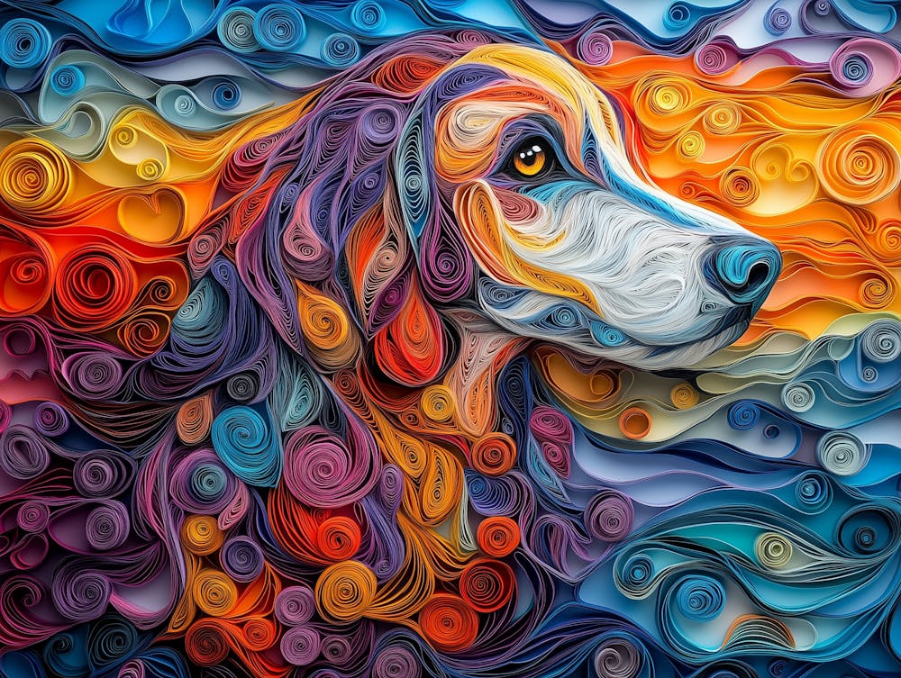 Afghanischer Windhund Papier-Quilling Hundeporträt III