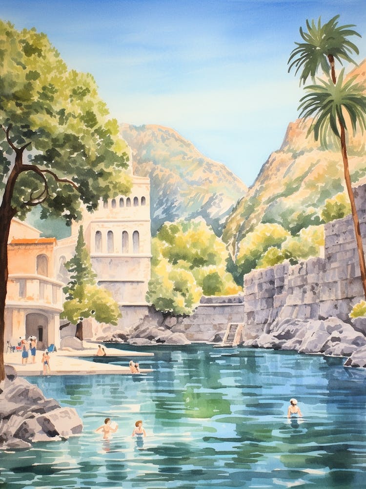 Baignade à Kotor Monténégro 2 Aquarelle