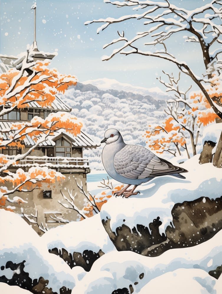 Winter Bird Painting Pigeon 4