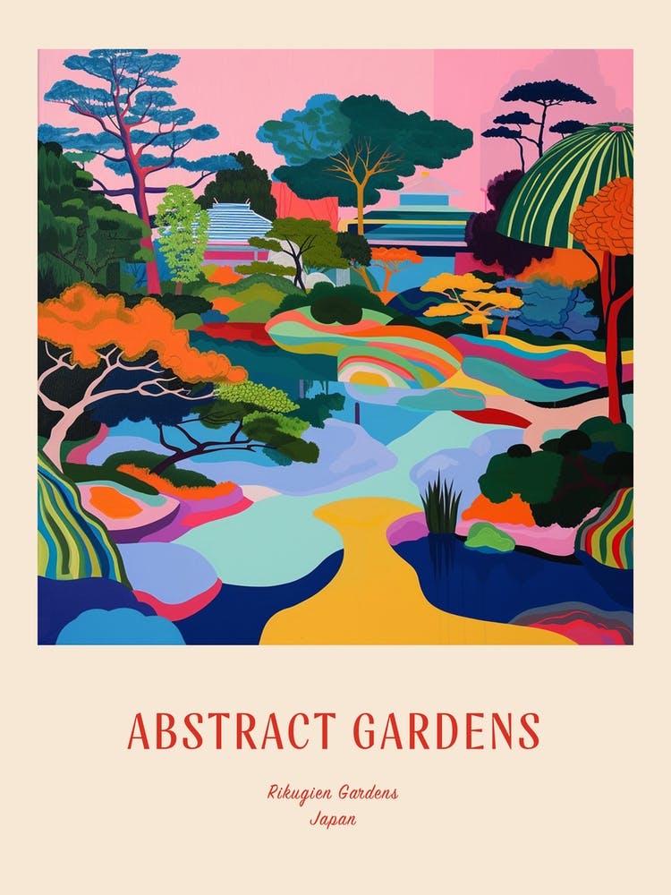 Farbenfrohe Gärten Rikugien Gardens Japan 1 Rotes Poster