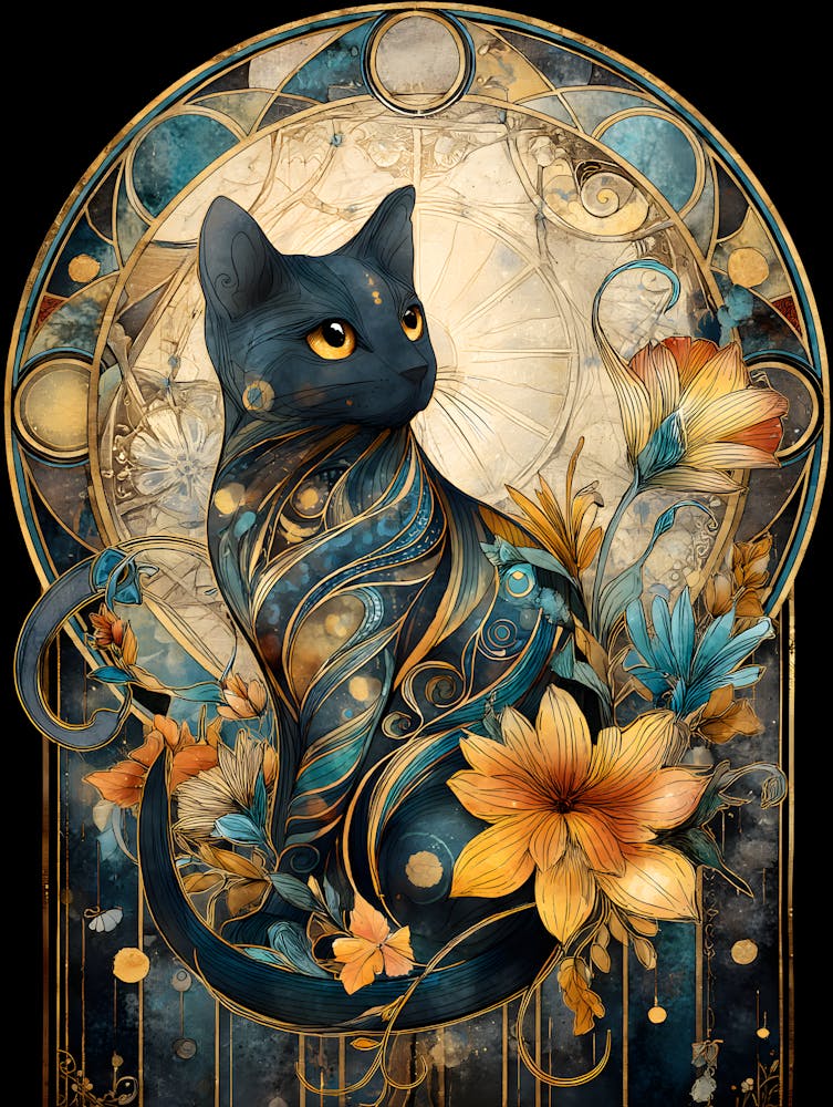 Black Cat With Flowers 10