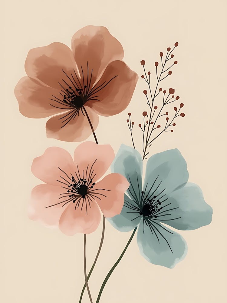 Ruhiges Aquarell-Wildblumenarrangement