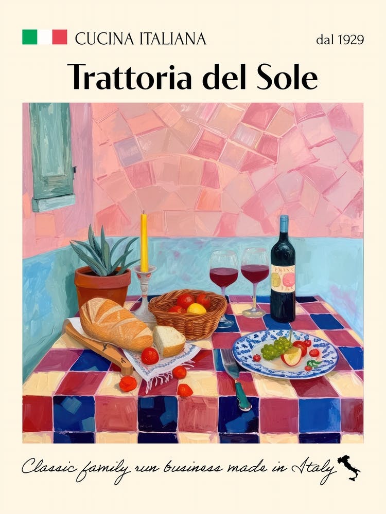 Trattoria Del Sole Trattoria Italian Poster Food Kitchen