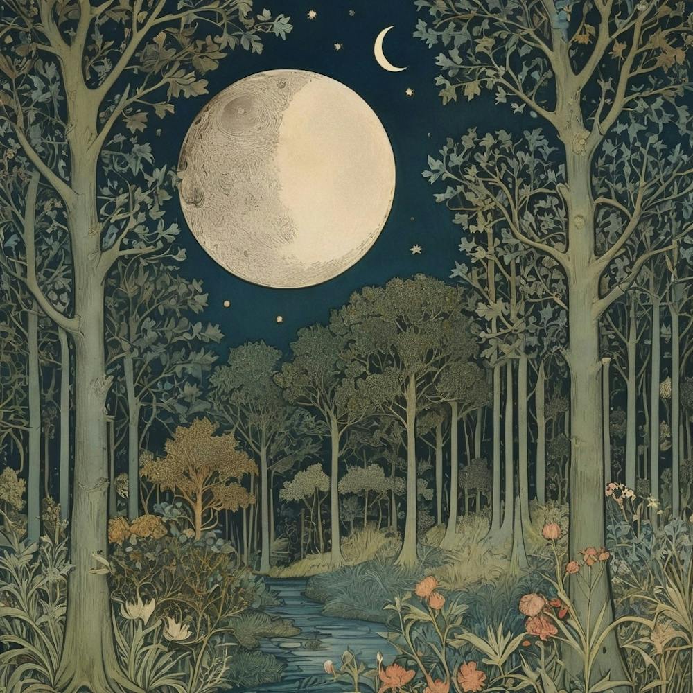 William Morris Print Night Forest Moon Poster Vintage 0