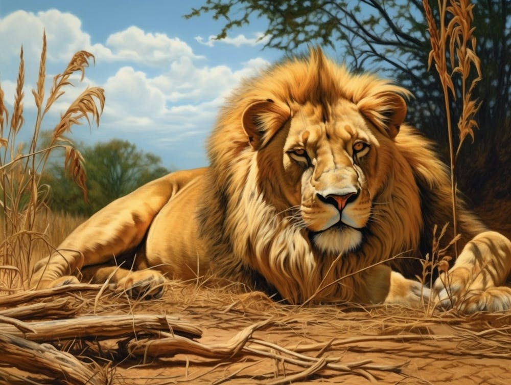 African Lion Resting Realism Painting 1