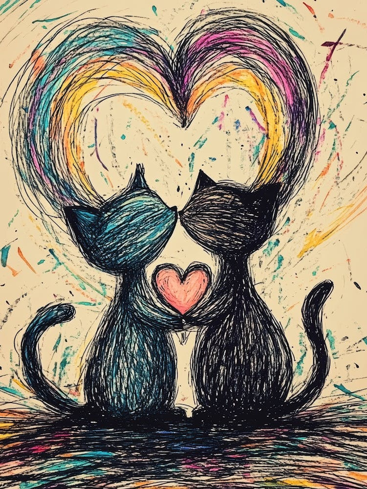 Two Cats Hugging A Heart