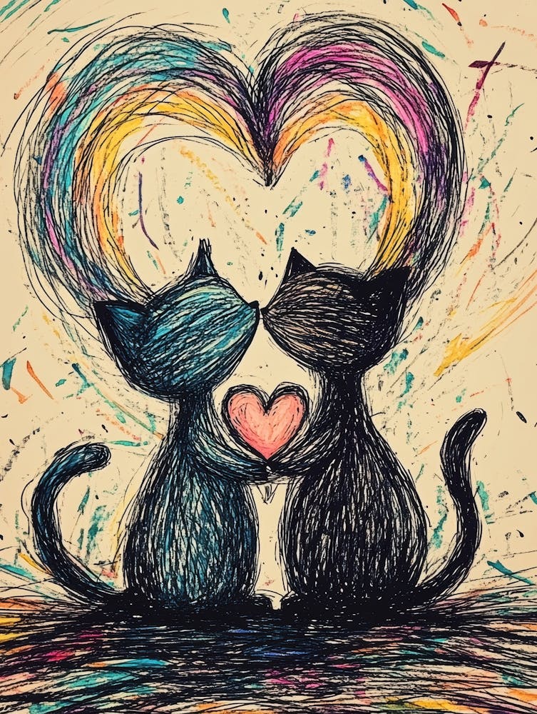Two Cats Hugging A Heart