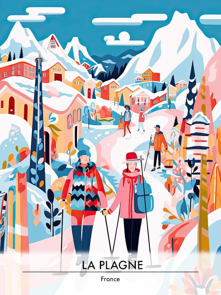 La Plagne   France, Ski Resort Poster Illustration 0