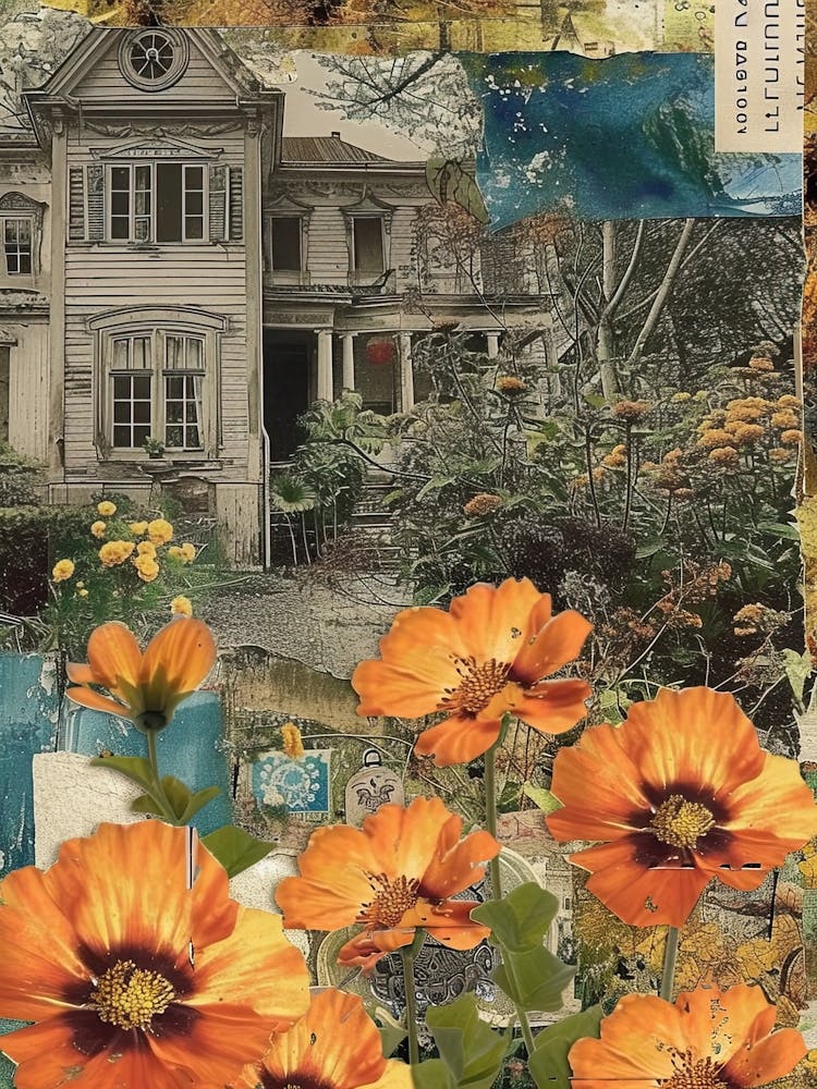 Orange Flowers Scrapbook Collage Cottage 4