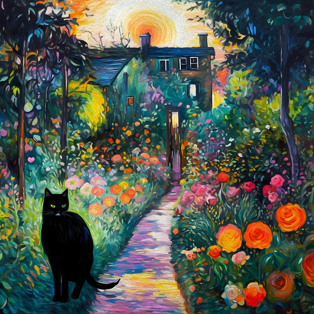 Black Cat In Monet Garden 4