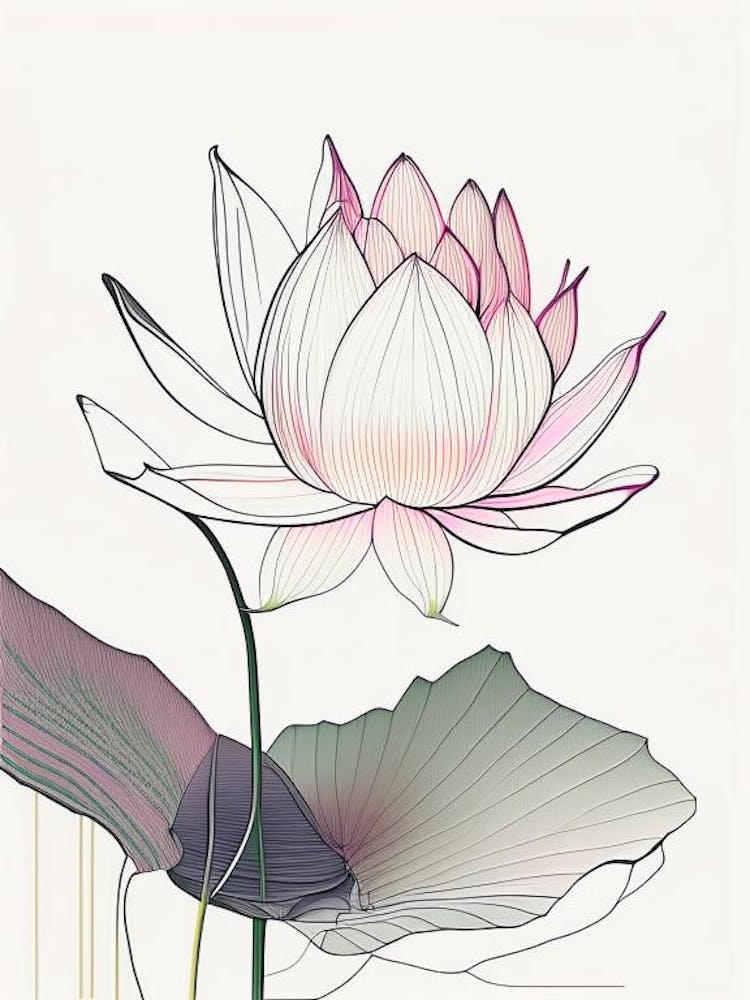 Lotus Flower In Garden Abstract Line Drawing 6