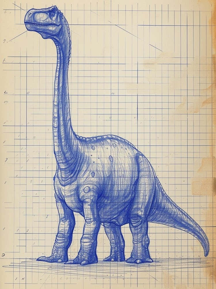 Brontosaurus Dinosaur Blue Print Sketch 1