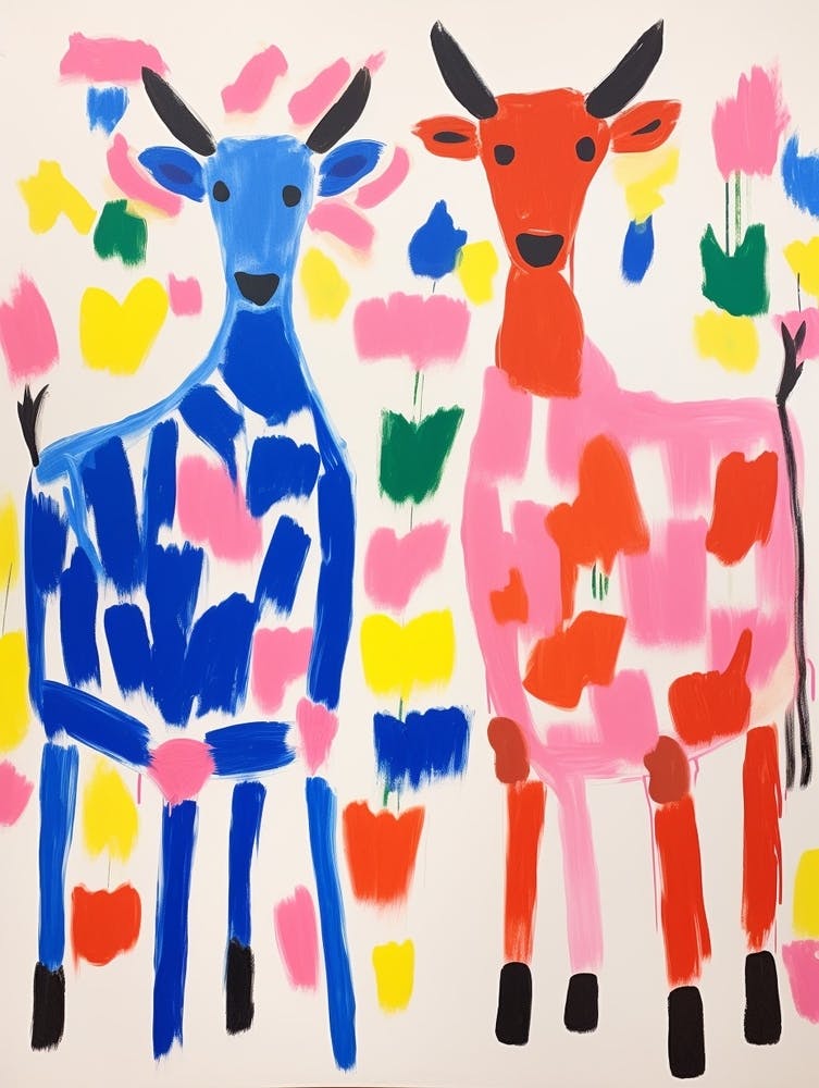 Colourful Kids Animal Art Goat