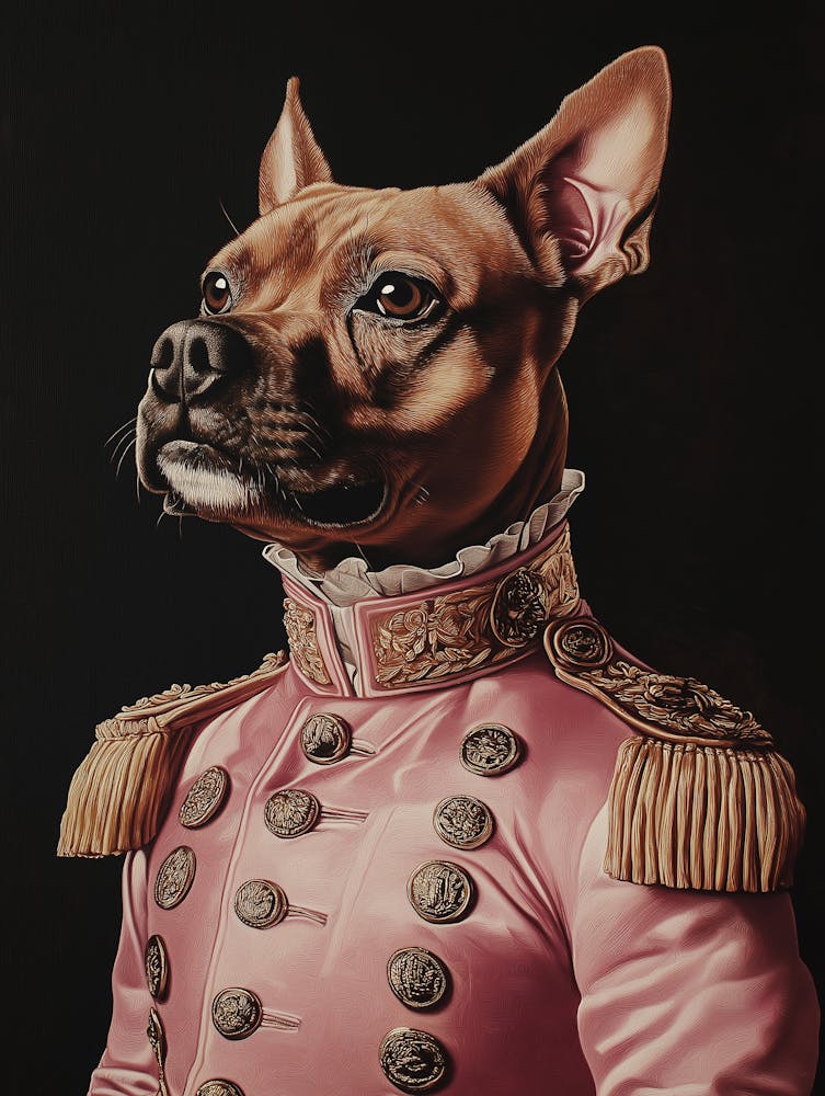 Oil Painting Of A Dog In A Military Uniform