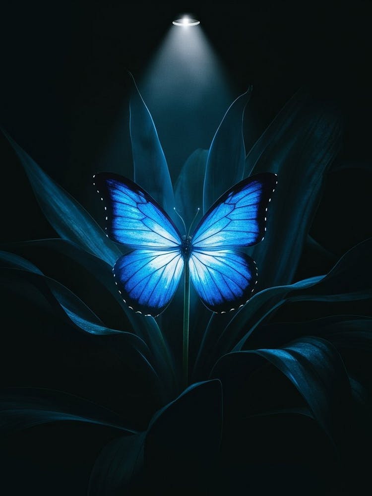 Blauer Schmetterling im Dunkeln