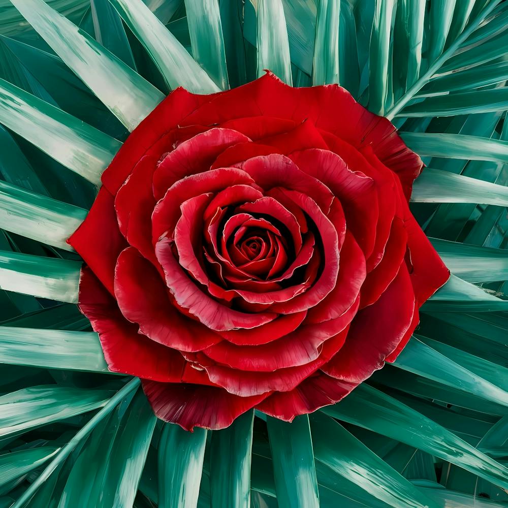 Rose Rouge Sur Feuilles Vertes 1