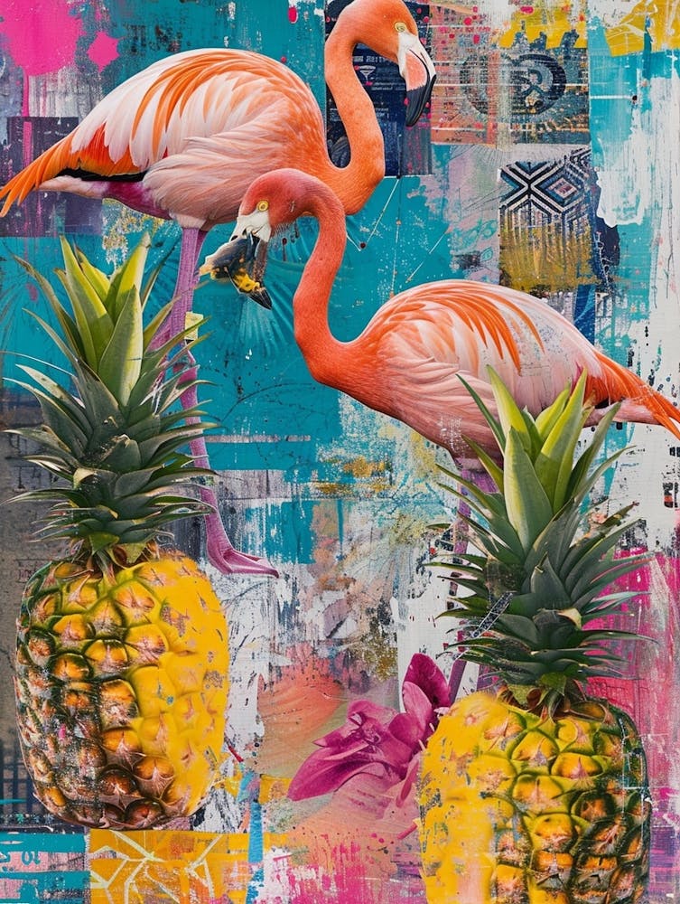 Flamingoes & Pineapple Kitsch Collage 3