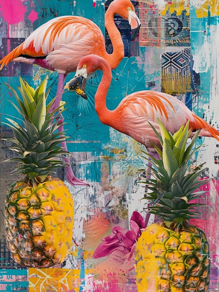 Flamingoes & Pineapple Kitsch Collage 3