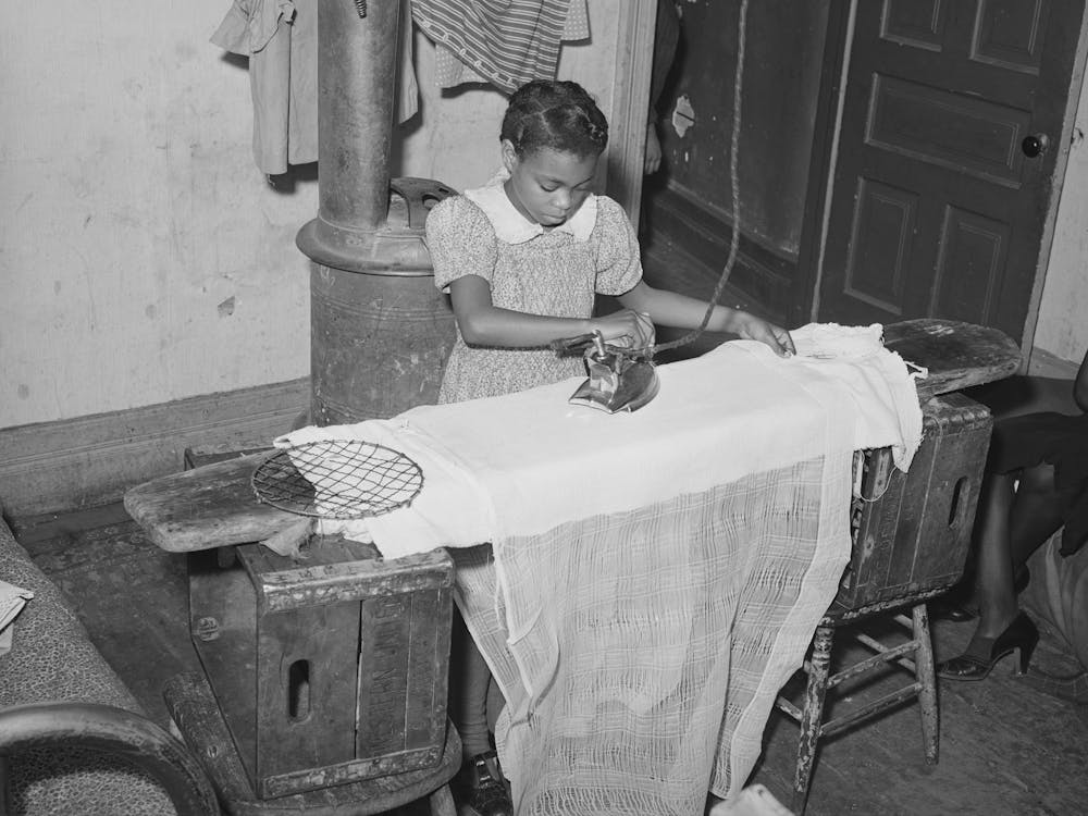 Little Girl Ironing,Family Is On Relief, Chicago, Illinois By Russell Lee