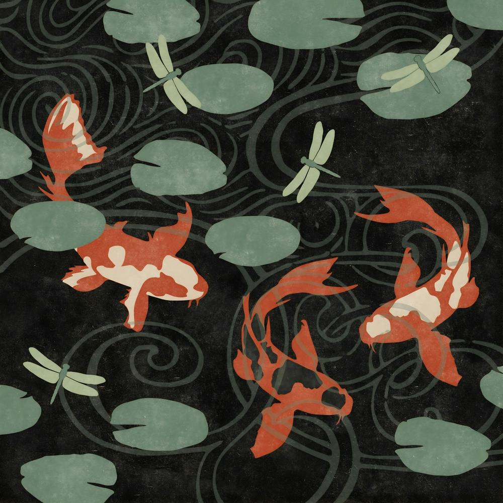 Japanese Koi Pond Woodblock