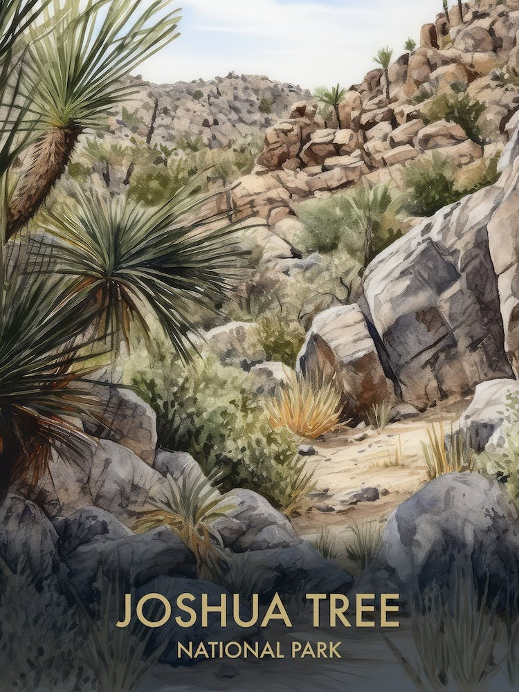 Joshua Tree National Park Watercolour Vintage Travel Poster 3