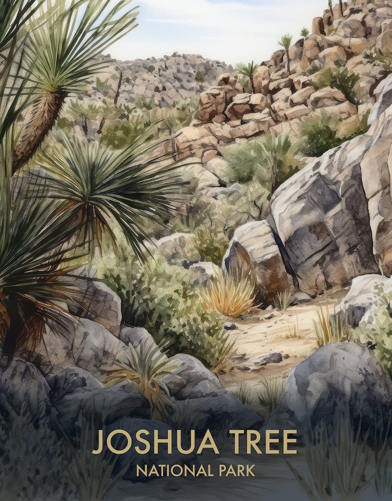 Joshua Tree National Park Watercolour Vintage Travel Poster 3