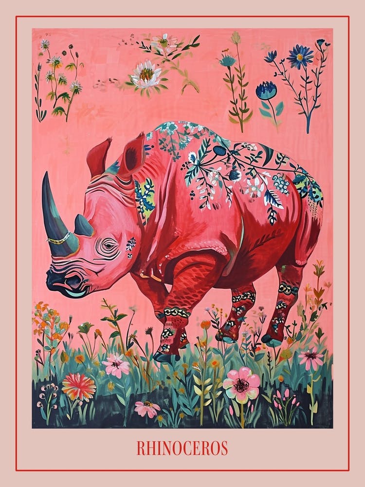 Florales Tiergemälde Nashorn 4 Poster