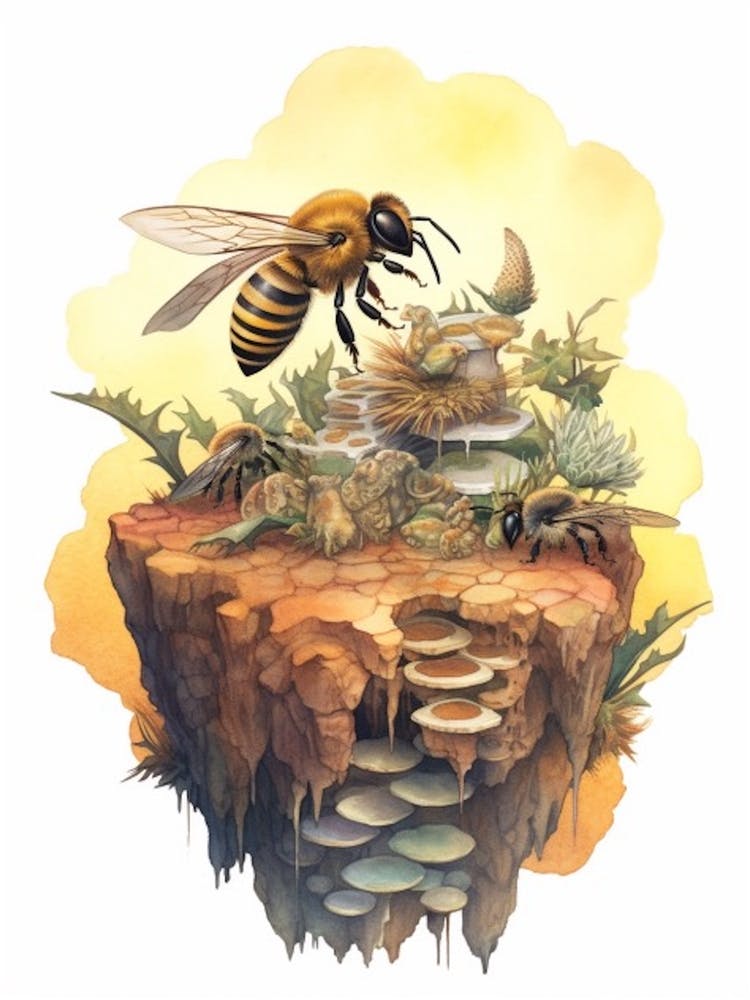Chocolate Mining Bee Beehive Watercolour Illustration 3