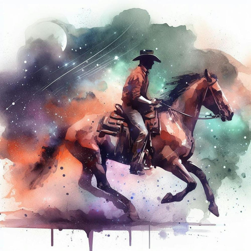 Watercolor Cowboy Riding A Horse