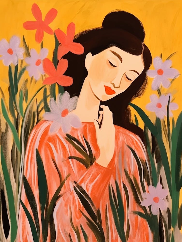 Woman With Autumnal Flowers Gladiolus 1